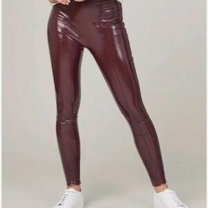 Spanx Faux Patent Leggings in Ruby Size Medium Petite 25.5” Inseam
